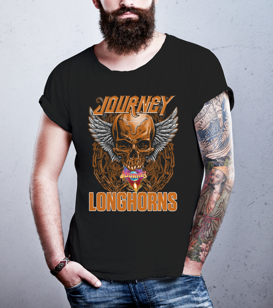 Journey Longhorns Skull Wings Flame Chain T-Shirt