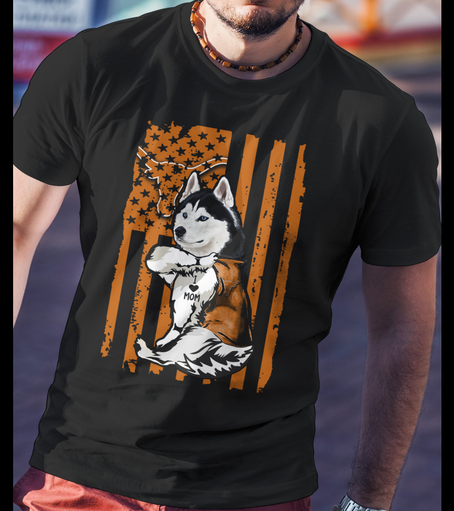 Siberian Husky Mom Texas Longhorns Flag Stars T-Shirt