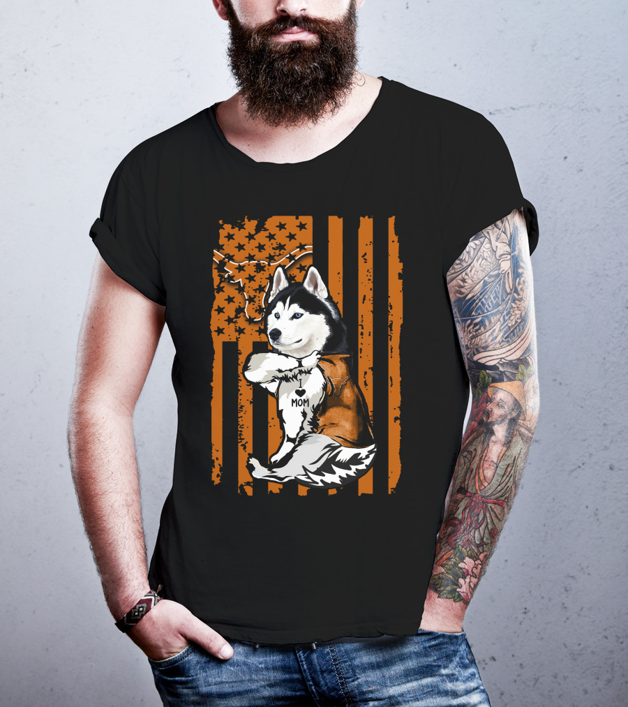 Siberian Husky Mom Texas Longhorns Flag Stars T-Shirt