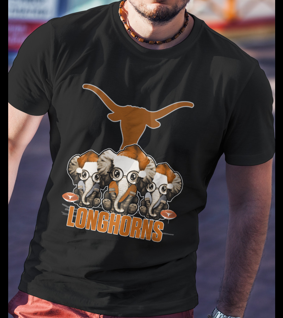 Elephants Xmas Santa Hats Longhorns Texas T-Shirt