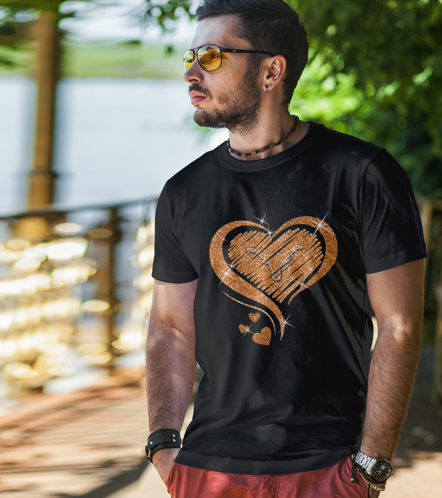 Heart Glittered Texas Longhorns Diamond Shape T-Shirt