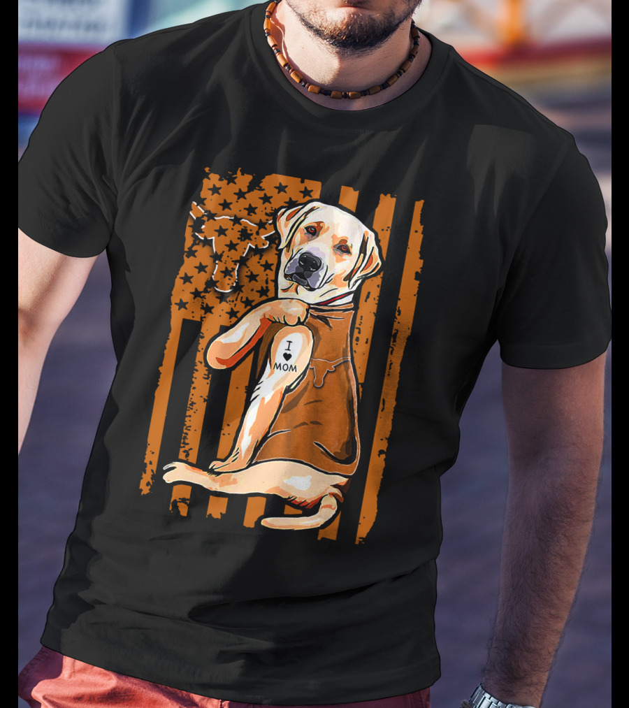 Labrador Retriever I Love Mom Texas Longhorns Flag T-Shirt