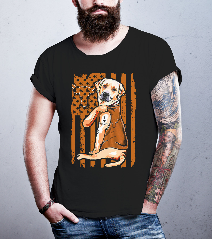 Labrador Retriever I Love Mom Texas Longhorns Flag T-Shirt