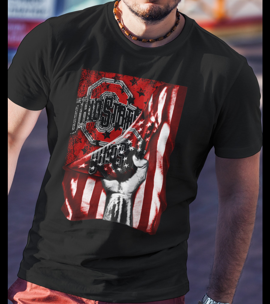 Ohio State Buckeyes American Flag Fist T-Shirt