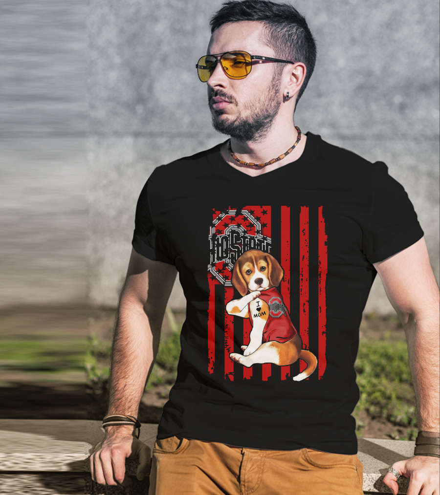 Ohio State Buckeyes Beagle With I Love Mom Tattoo T-Shirt