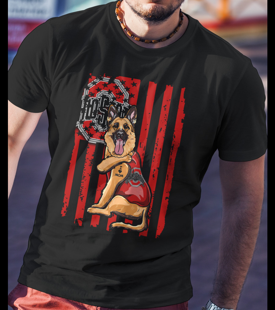 German Shepherd Ohio State I Mom Buckeyes Stripes T-Shirt