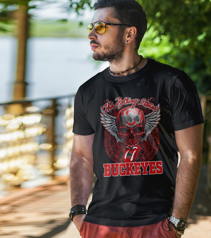 The Rolling Stones Ohio State Buckeyes Skull With Wings And Tongue T-Shirt