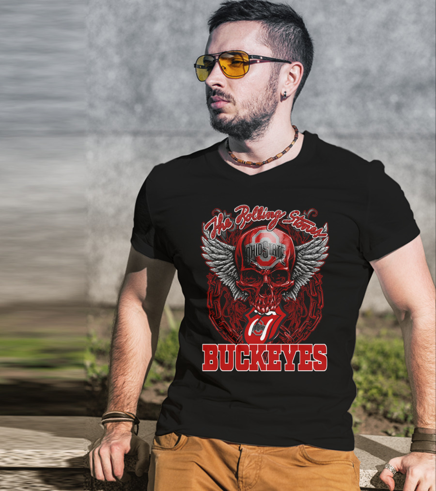 The Rolling Stones Ohio State Buckeyes Skull With Wings And Tongue T-Shirt