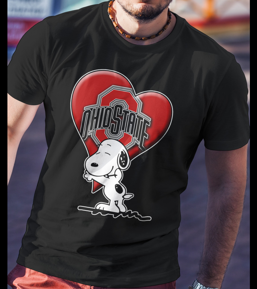 Snoopy Hugging Ohio State Buckeyes Heart T-Shirt
