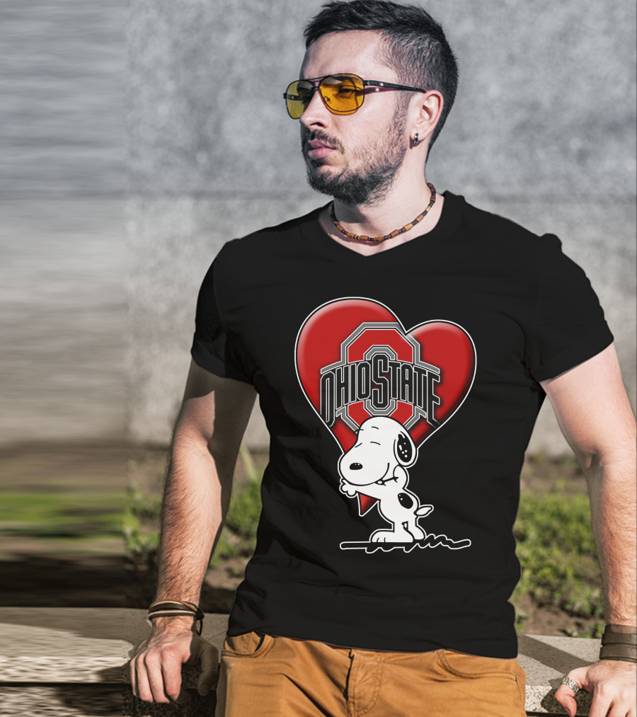 Snoopy Hugging Ohio State Buckeyes Heart T-Shirt