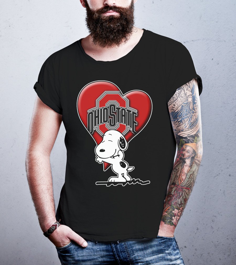 Snoopy Hugging Ohio State Buckeyes Heart T-Shirt