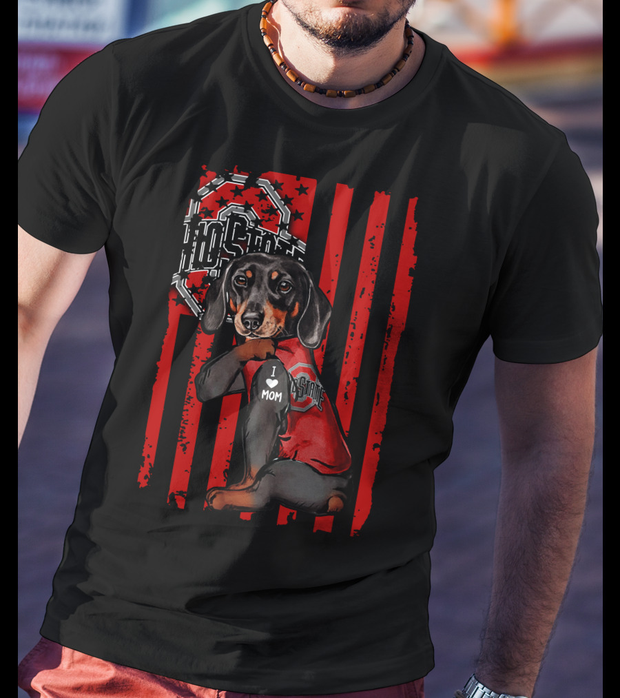 Dachshund Ohio State Buckeyes I Love Mom T-Shirt