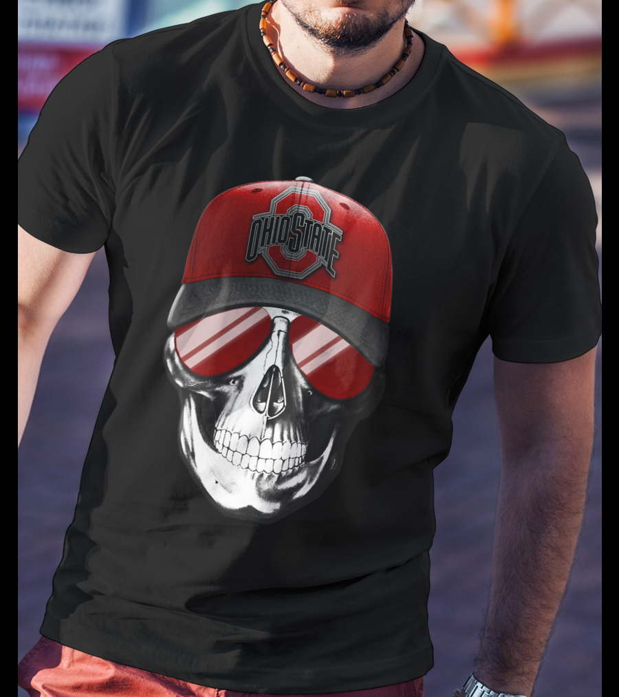 Ohio State Buckeyes Skull With Red Cap And Sunglasses T-Shirt