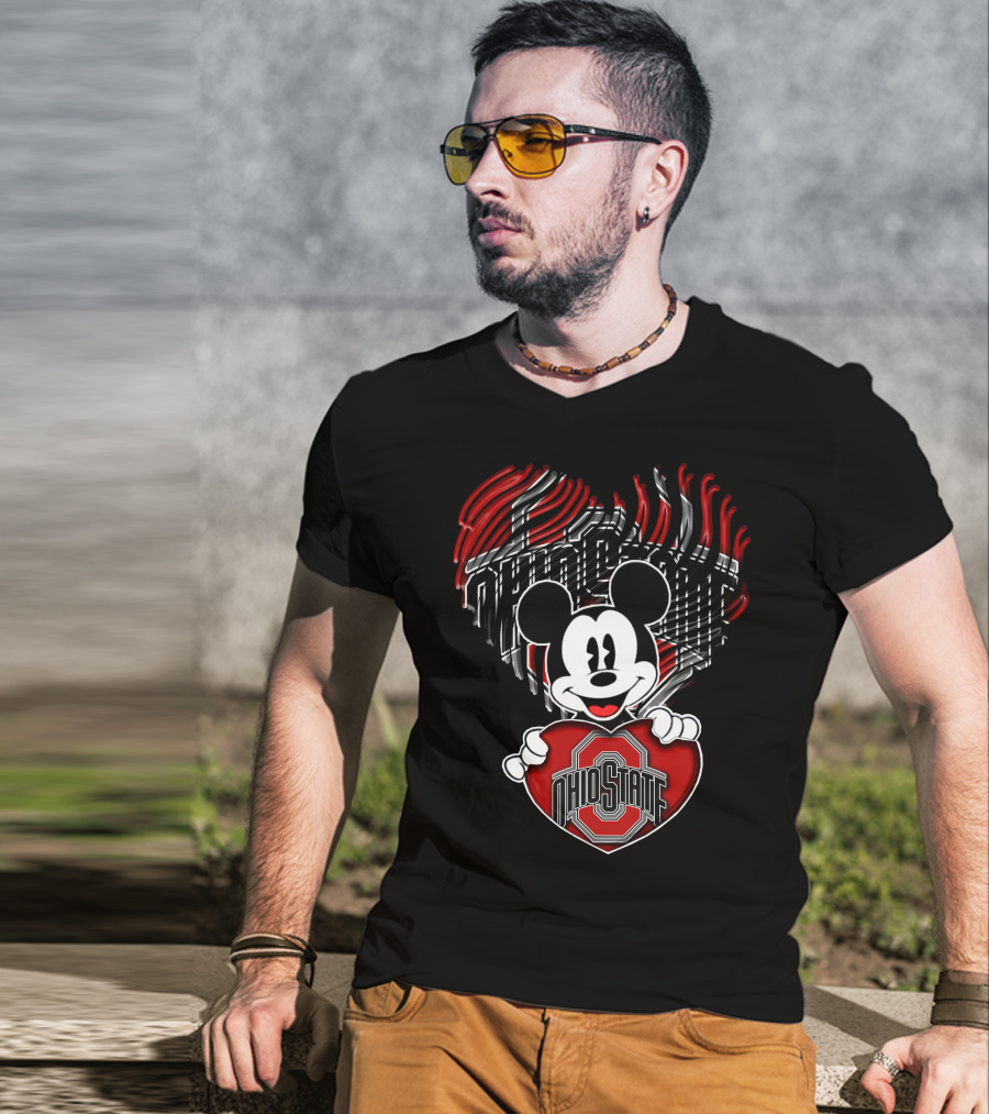 Mick Ohio State Buckeyes Heart Logo Mickey T-Shirt