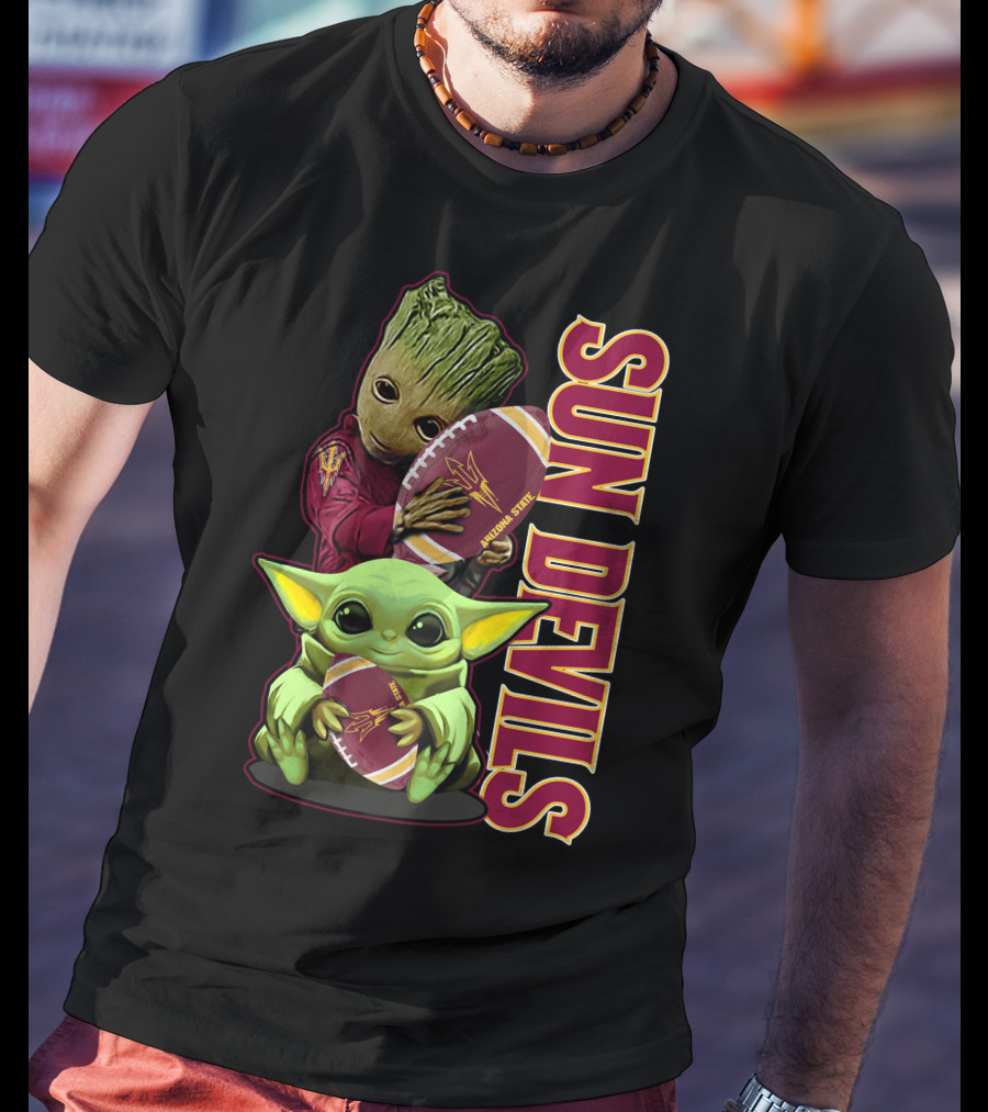 Grzd Sun Devils Football Groot And Baby Yoda Fan T-Shirt