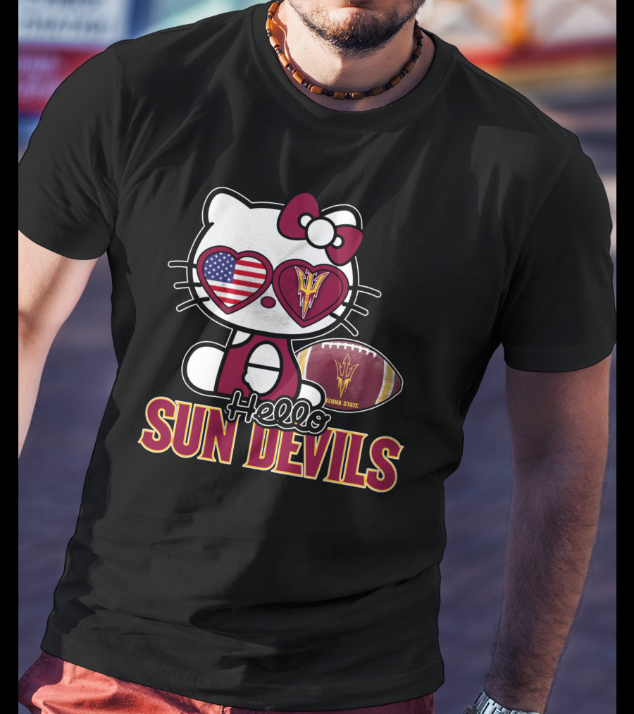 Hello Kitty Arizona State Sun Devils Football USA Heart Glasses T-Shirt
