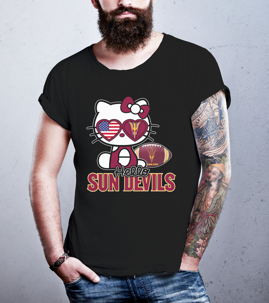 Hello Kitty Arizona State Sun Devils Football USA Heart Glasses T-Shirt