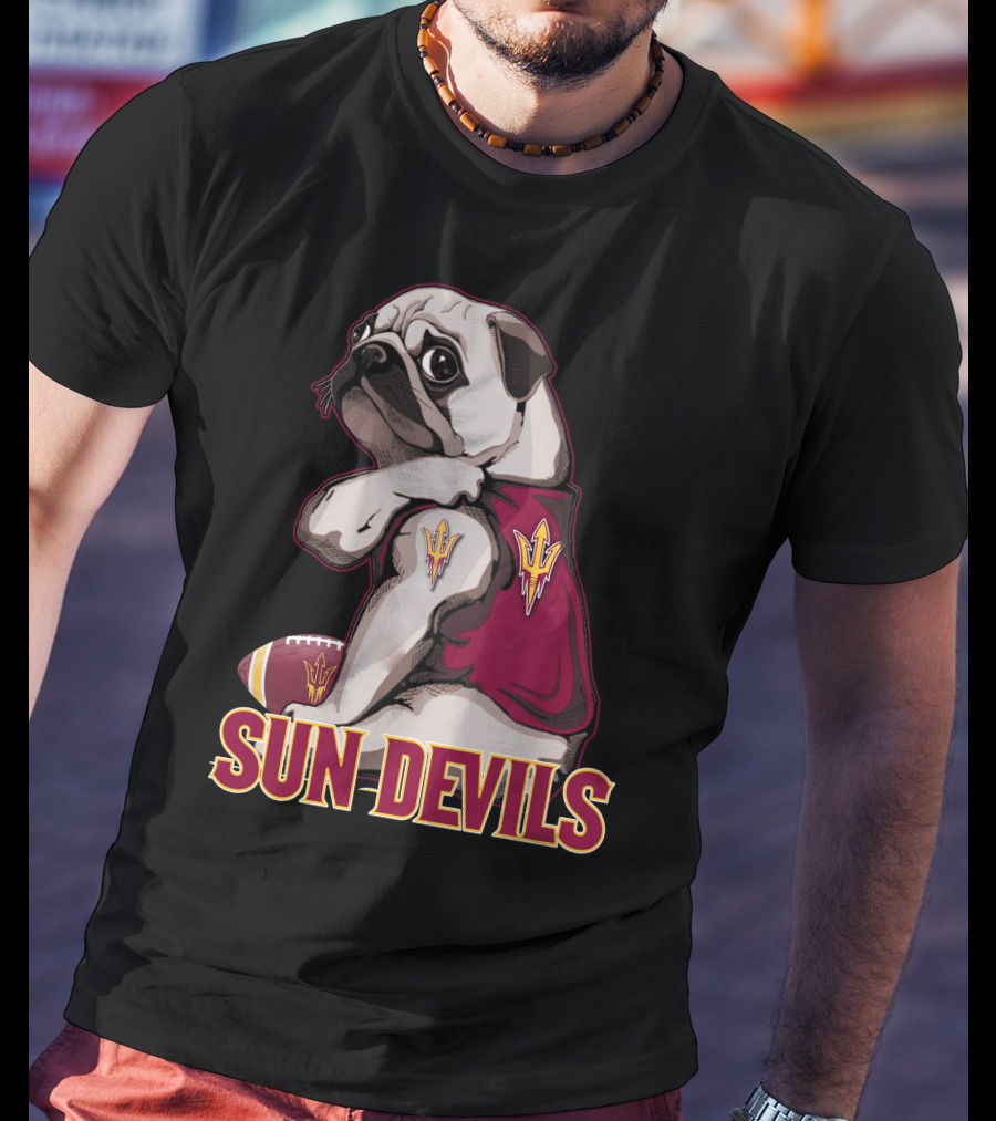 Pug With Trident In Sun Devils Football Mascot Theme T-Shirt