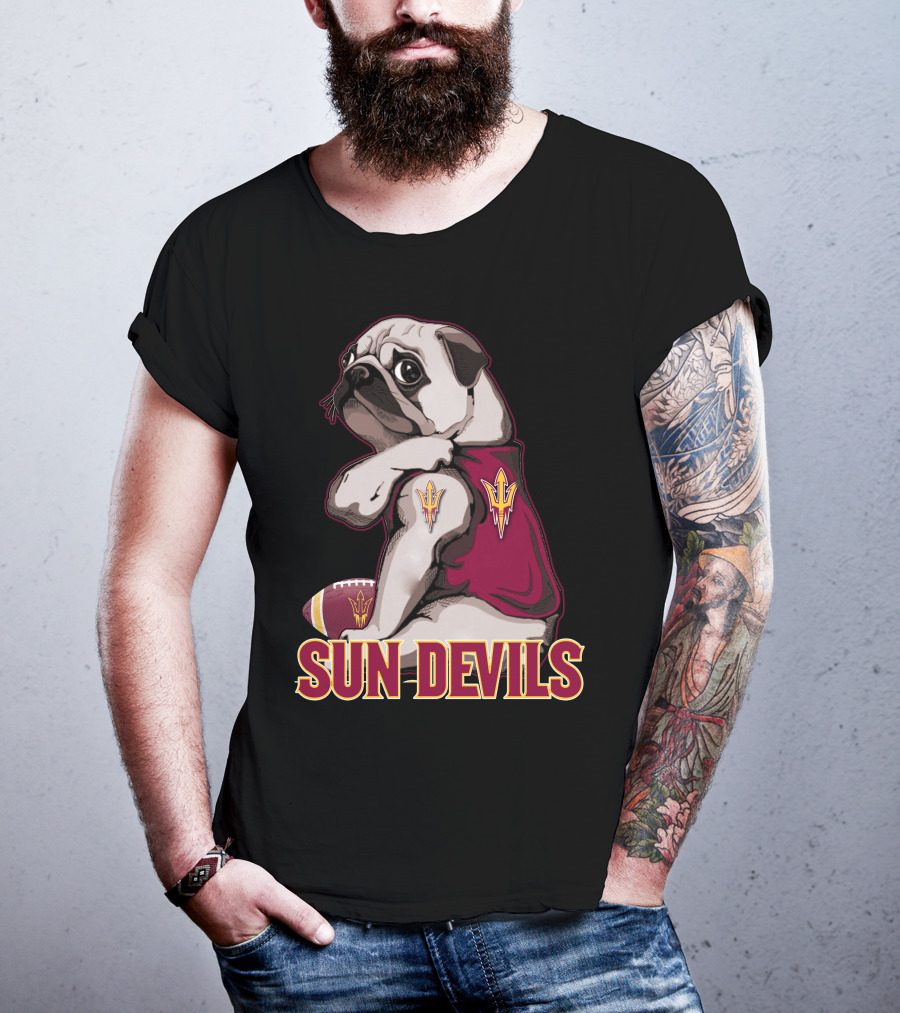 Pug With Trident In Sun Devils Football Mascot Theme T-Shirt