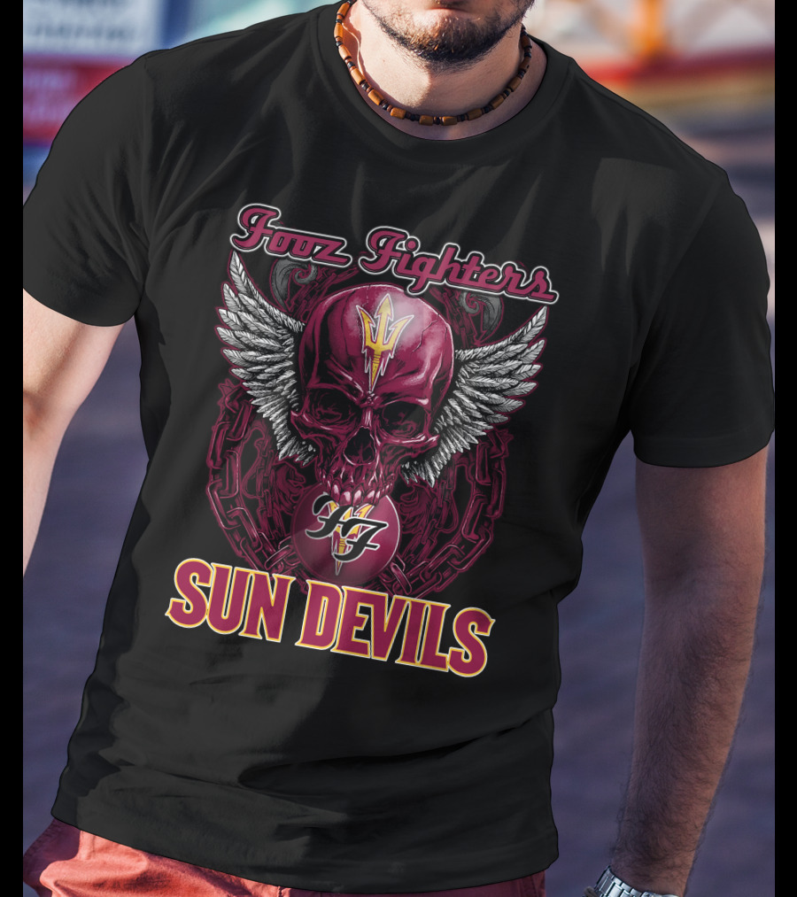 Fooz Fighters Sun Devils Skull Wings Chains T-Shirt