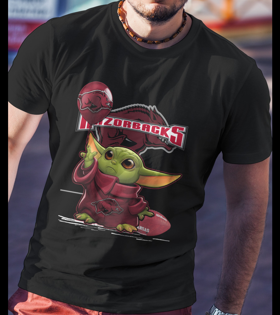 Razorbacks Yoda Holding Balloon And Football With Arkansas T-Shirt