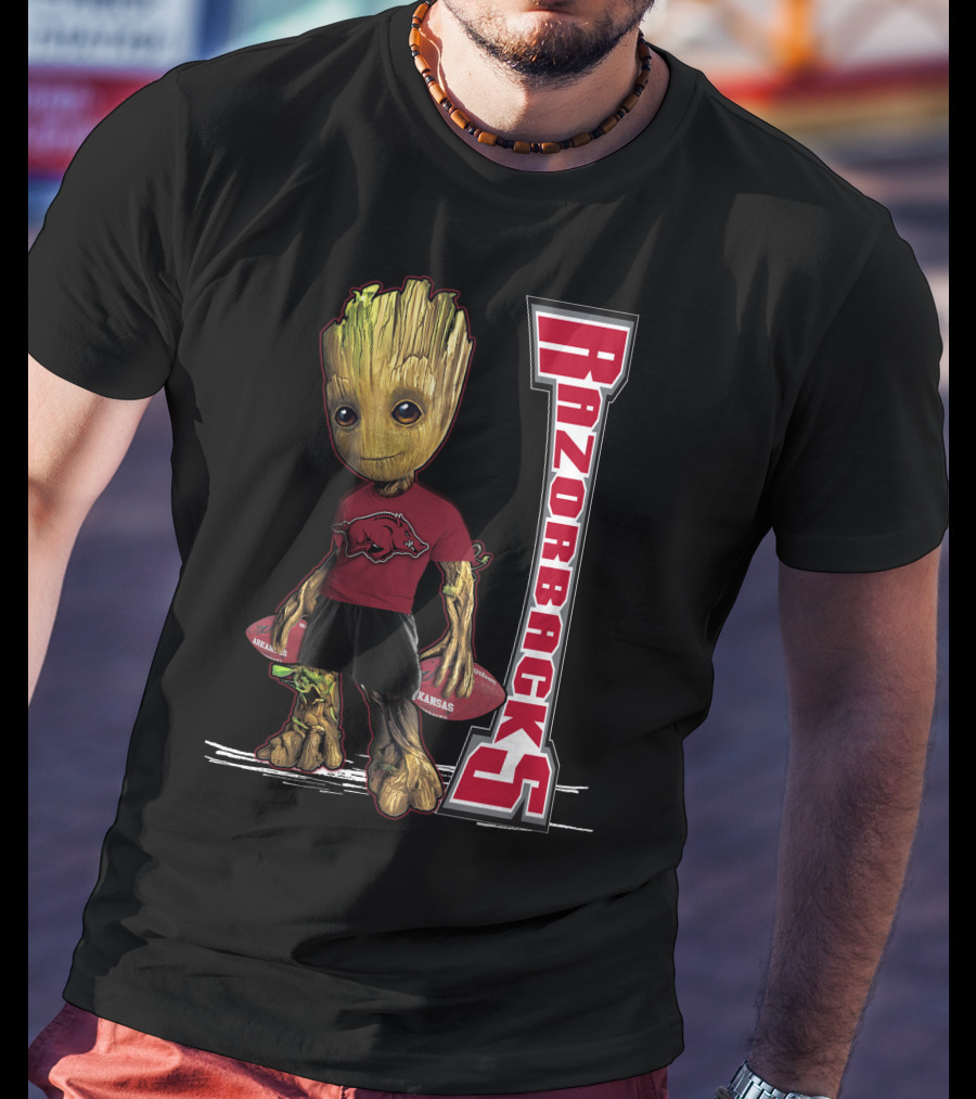 Groot Arkansas Razorbacks Football Character With Team T-Shirt