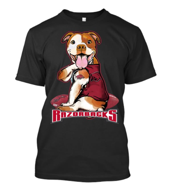 Razorbacks Pittbull Dog With Arkansas Football T-Shirt