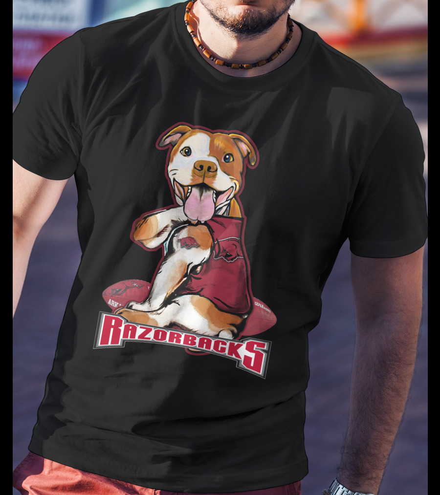 Razorbacks Pittbull Dog With Arkansas Football T-Shirt