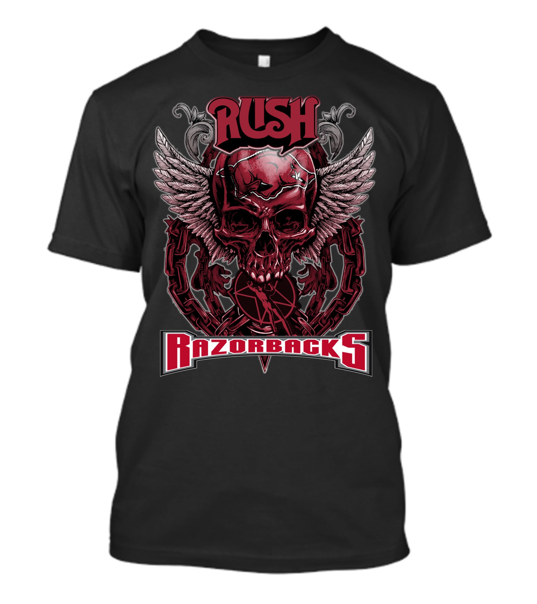 Rush Razorbacks Skull Wings Chain T-Shirt