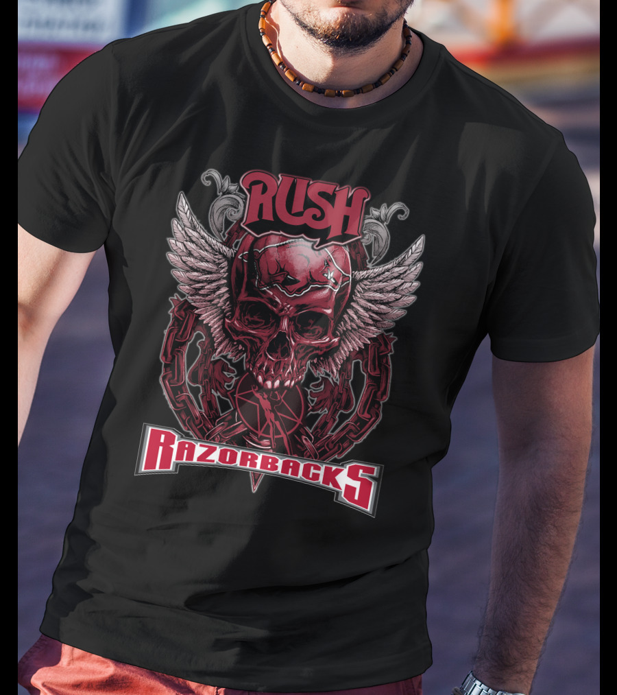 Rush Razorbacks Skull Wings Chain T-Shirt
