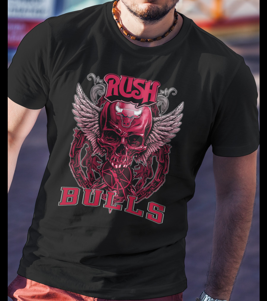 Rush Chicago Bulls Skull With Horns And Wings T-Shirt
