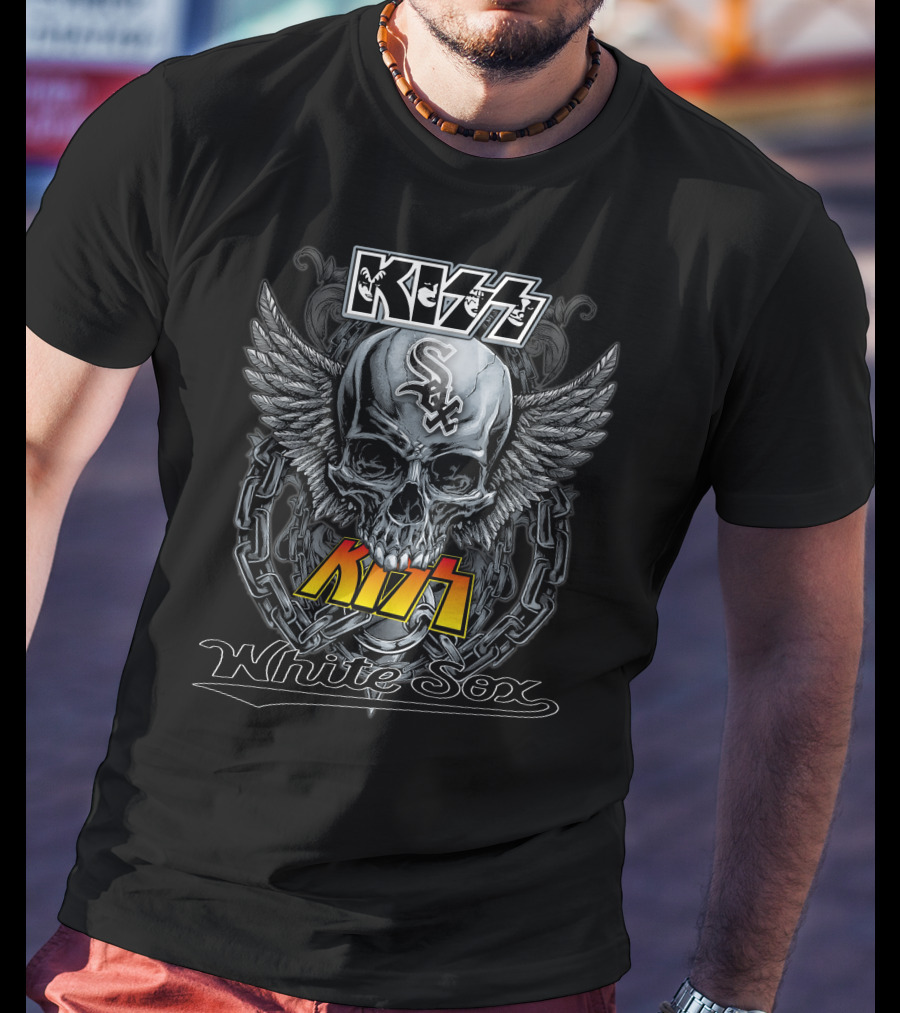 Kiss White Sox Skull Wings Chain T-Shirt