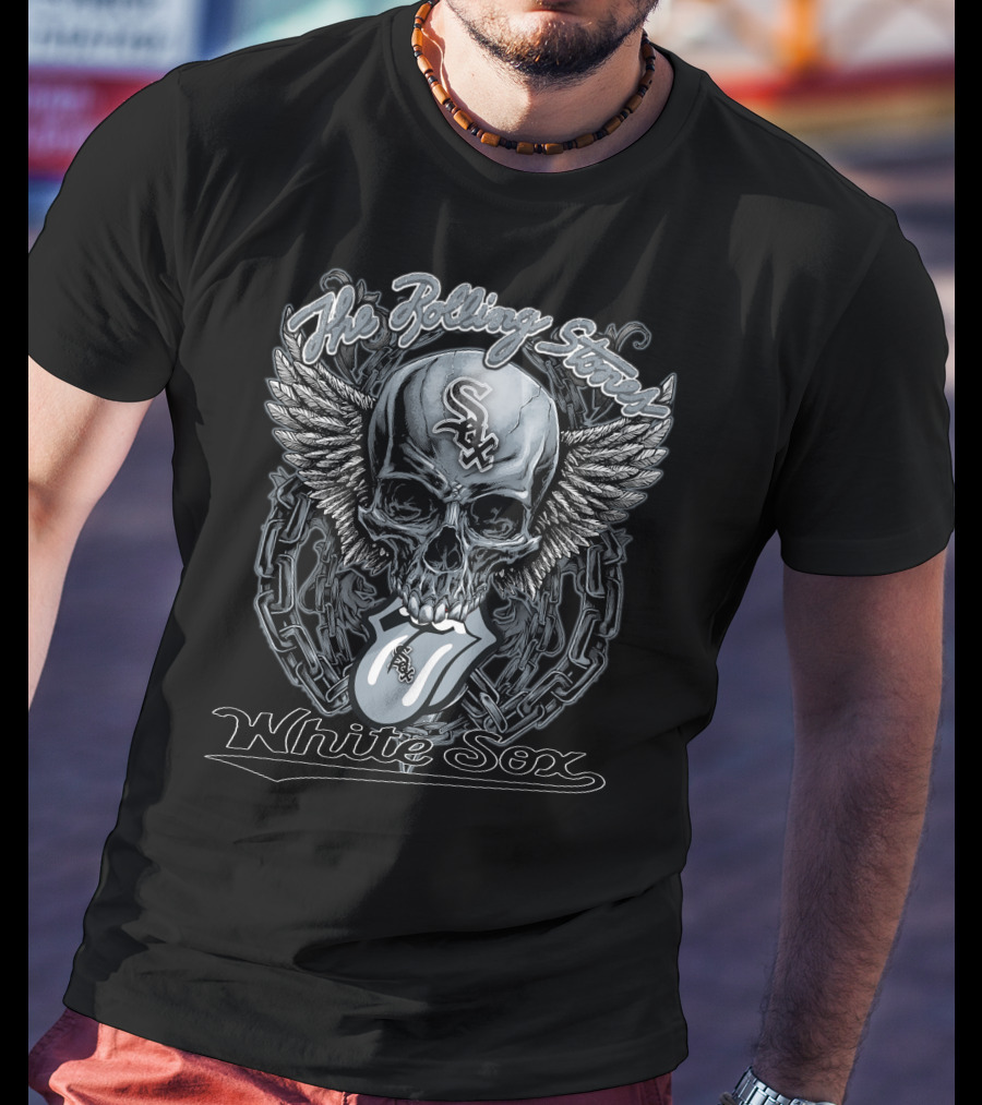 The Rolling Stones White Sox Skull With Wings And Tongue T-Shirt