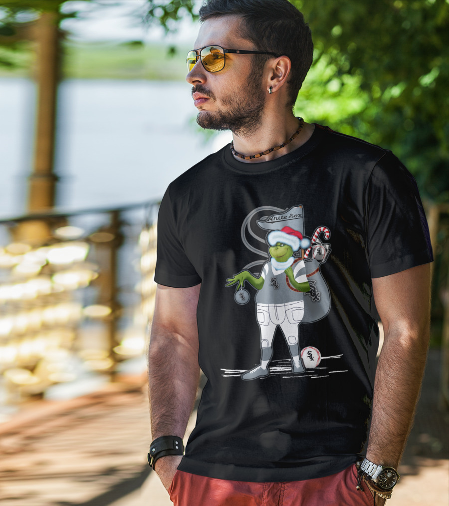 White Sox Christmas Grinch Baseball Santa Sack T-Shirt