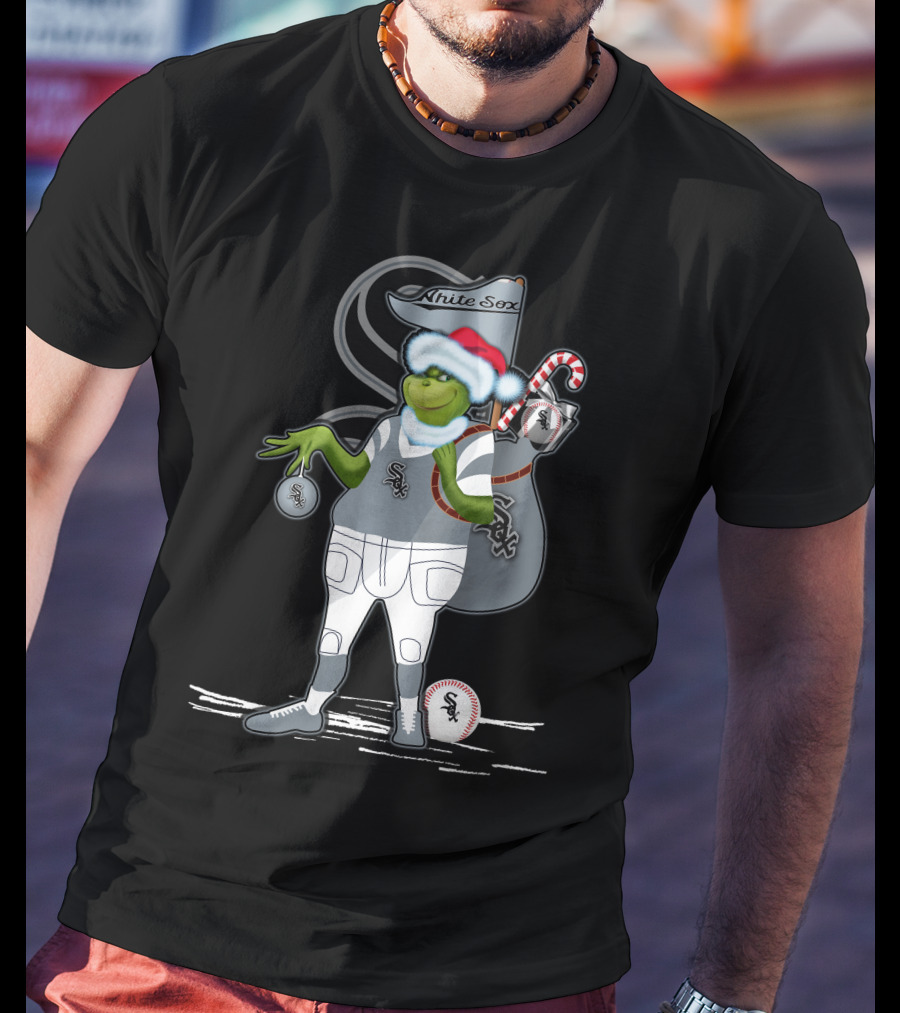 White Sox Christmas Grinch Baseball Santa Sack T-Shirt