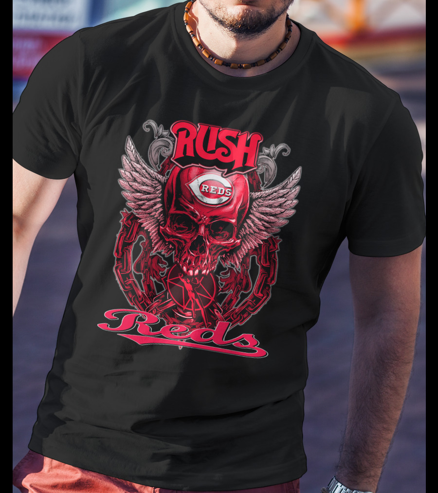 Rush Reds Skull Wings Cincinnati Reds T-Shirt