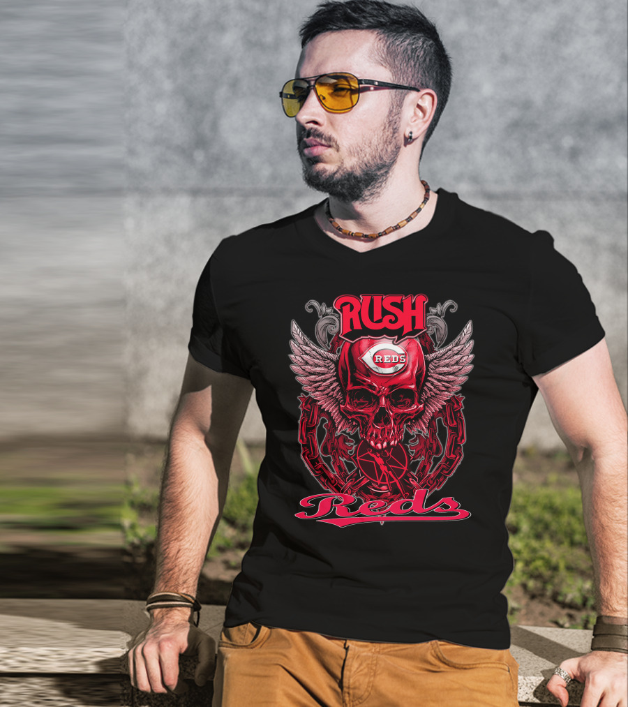 Rush Reds Skull Wings Cincinnati Reds T-Shirt