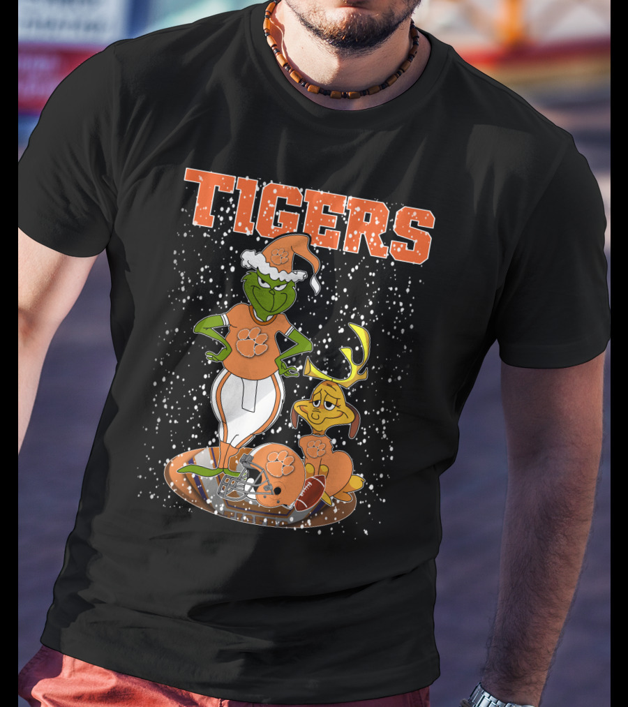 Grinch Clemson Tigers Christmas Football T-Shirt