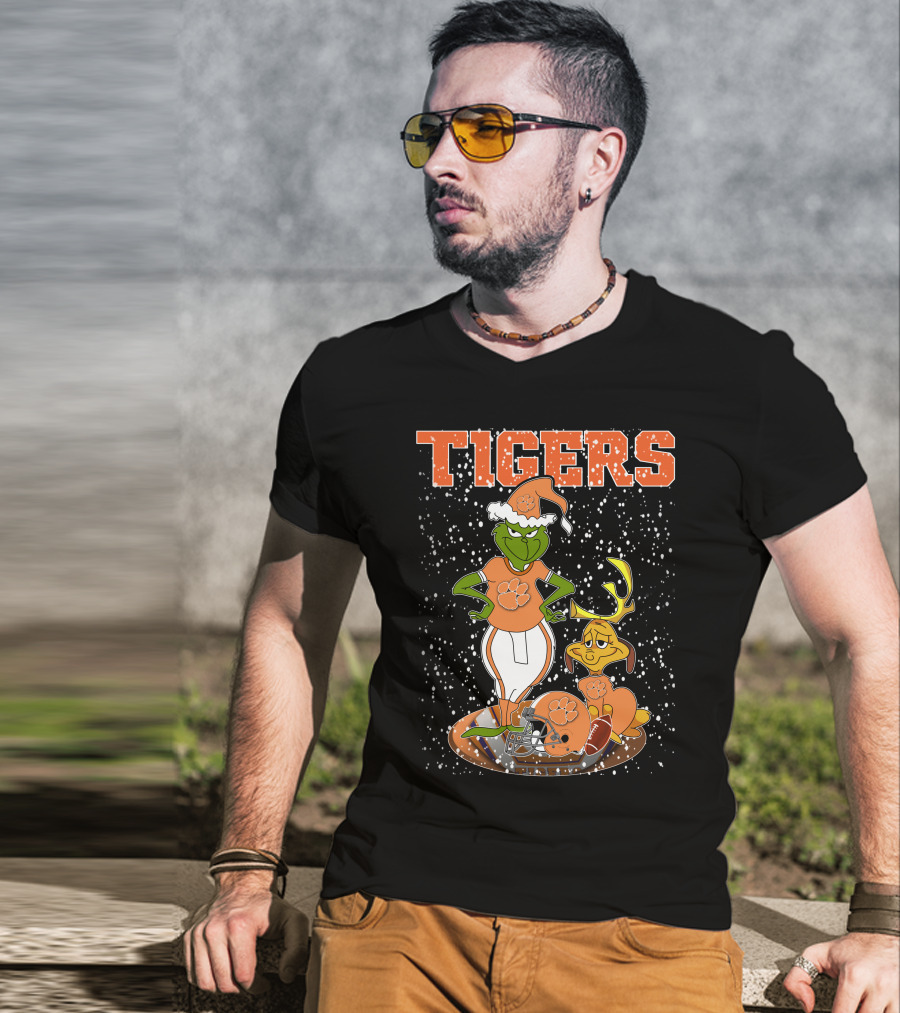 Grinch Clemson Tigers Christmas Football T-Shirt
