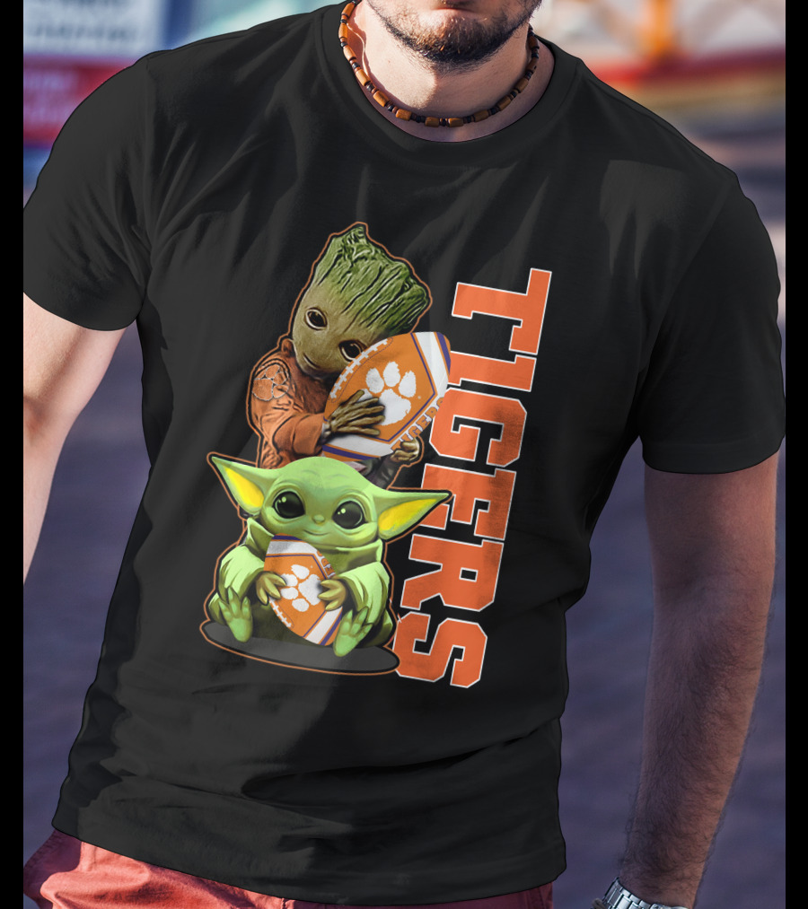 Grzd Clemson Tigers Groot Baby Yoda Football T-Shirt