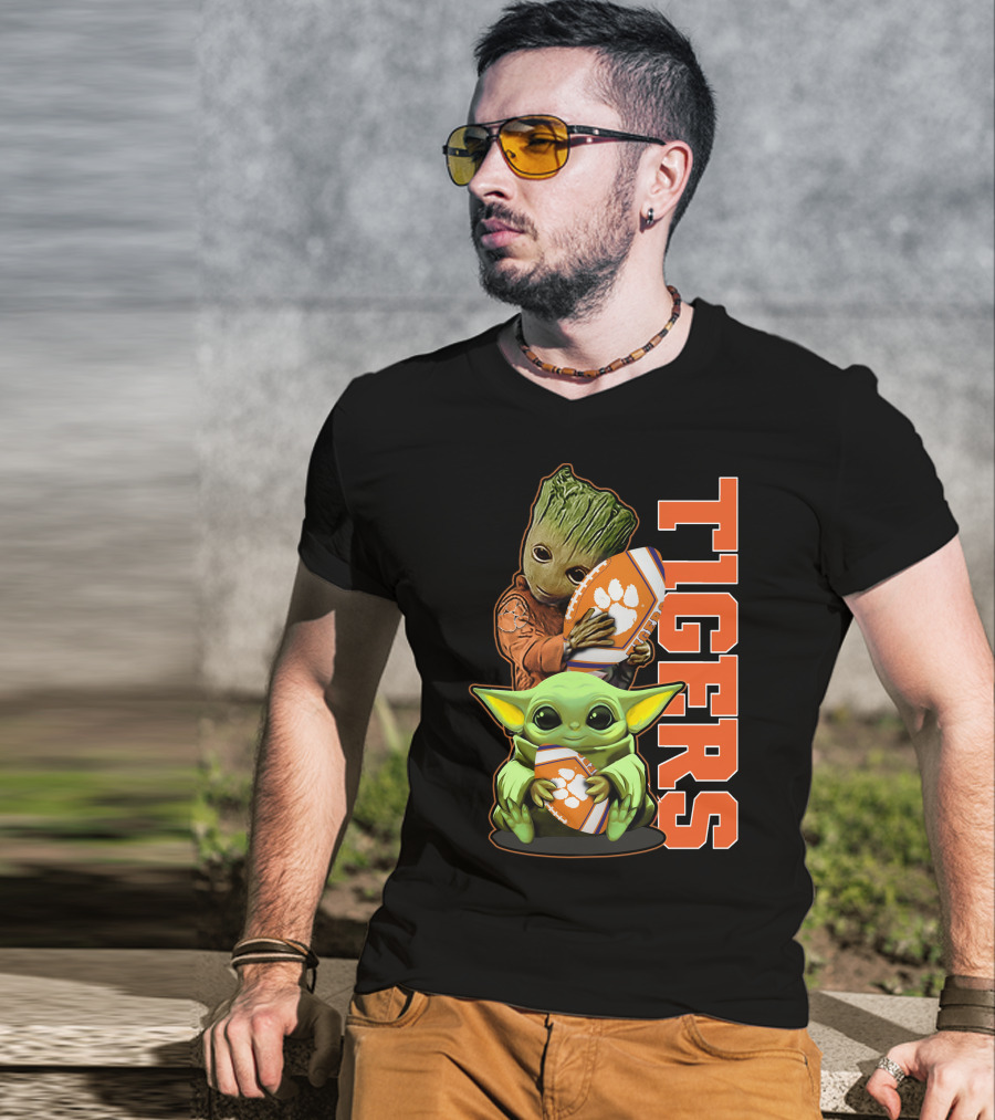 Grzd Clemson Tigers Groot Baby Yoda Football T-Shirt