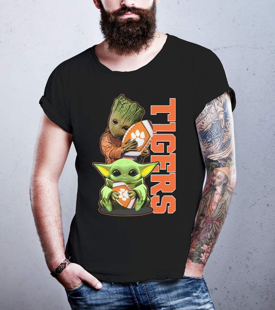 Grzd Clemson Tigers Groot Baby Yoda Football T-Shirt
