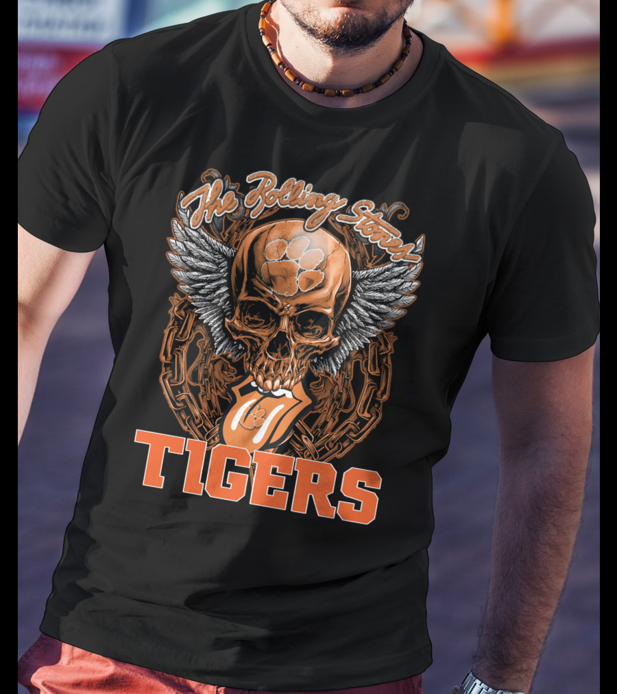 The Rolling Stones Skull With Clemson Tigers Paw And Wings T-Shirt