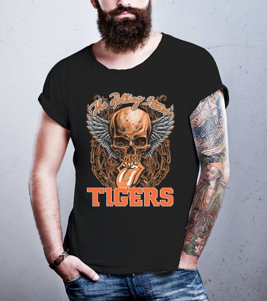 The Rolling Stones Skull With Clemson Tigers Paw And Wings T-Shirt