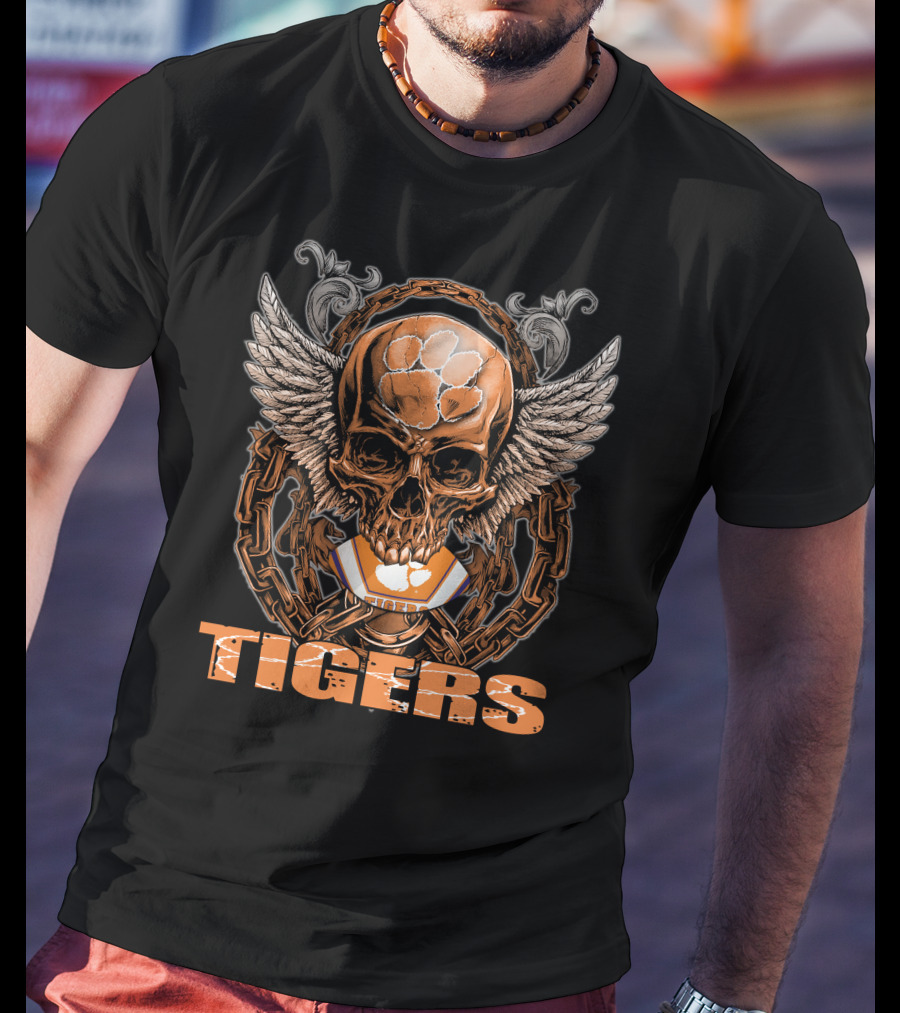 Clemson Tigers Skull Wings Emblem T-Shirt