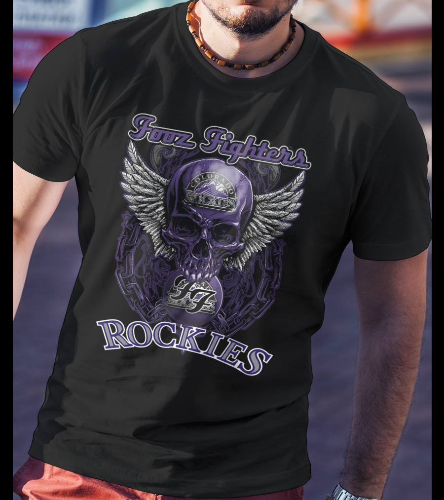 Fooz Fighters Colorado Rockies Skull Wing Chain T-Shirt