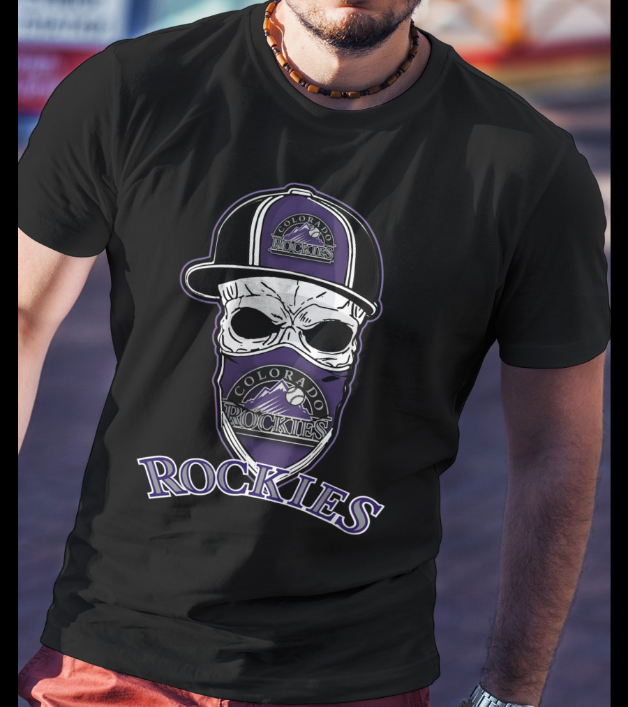 Colorado Rockies Skull With Hat And Bandana T-Shirt