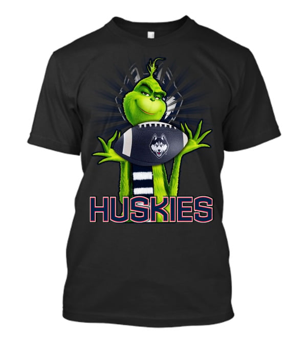 Grinch Holding Football With Huskies T-Shirt
