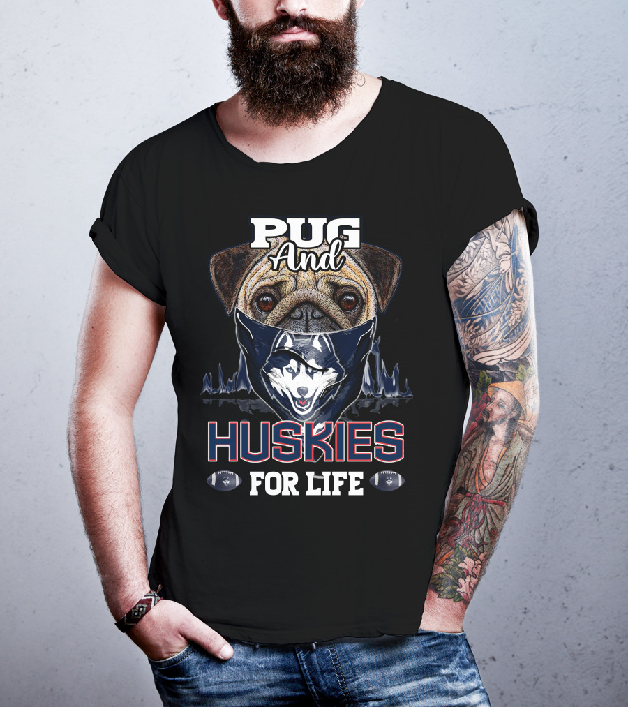 Pug And Huskies For Life Football Fan T-Shirt