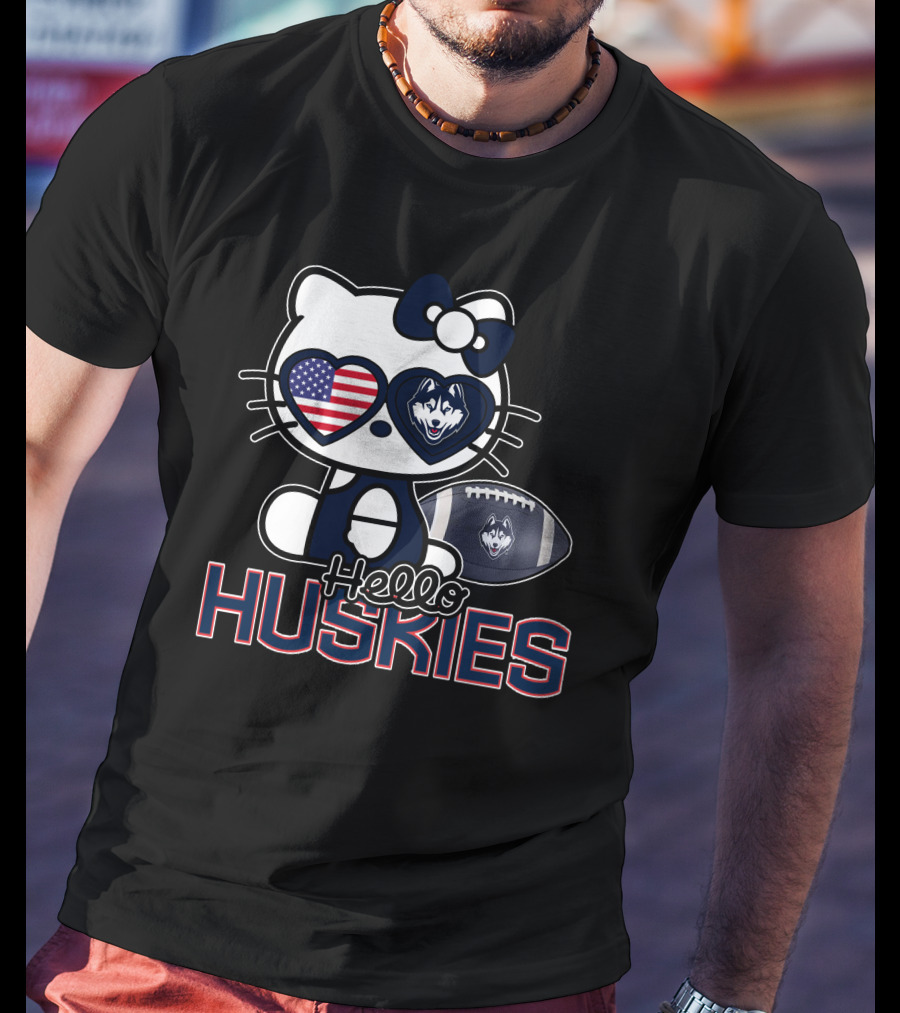 Hello Kitty Huskies Football American Flag T-Shirt